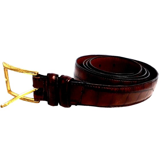 Bally Brown Bella Croc Leather Belt. SIZE : 34 / 85 USA Crook Horn handmade USA - Picture 3 of 9